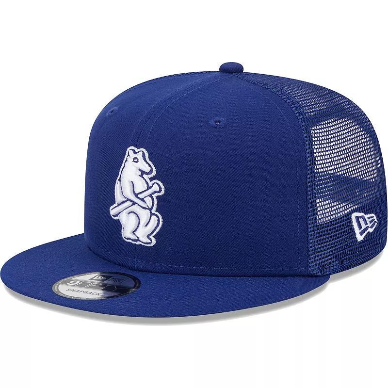 Mens New Era Royal Chicago Cubs Cooperstown Collection Team Color Trucker 9FIFTY Snapback Hat Product Image