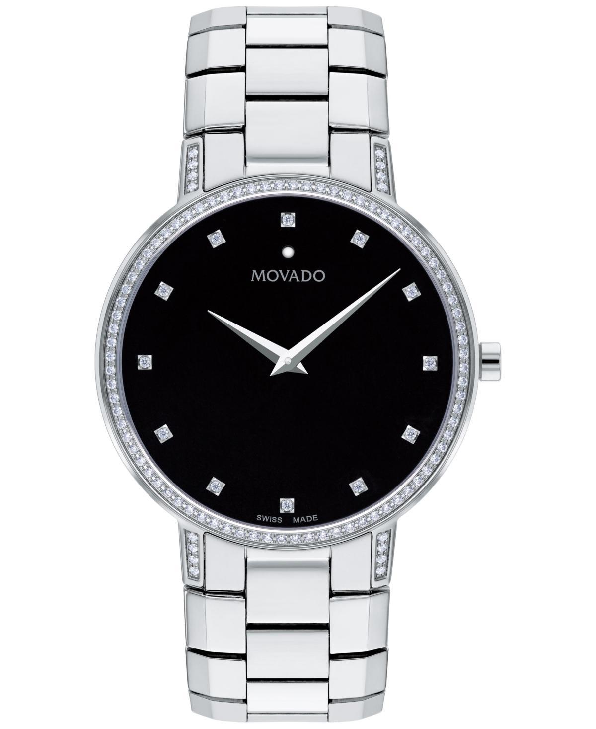 Movado Mens Swiss Faceto Diamond (3/8 ct. t.w.) Stainless Steel Bracelet Watch 39mm Product Image