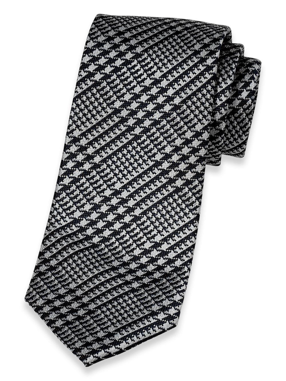 Houndstooth Woven Silk Tie - Black/grey Product Image