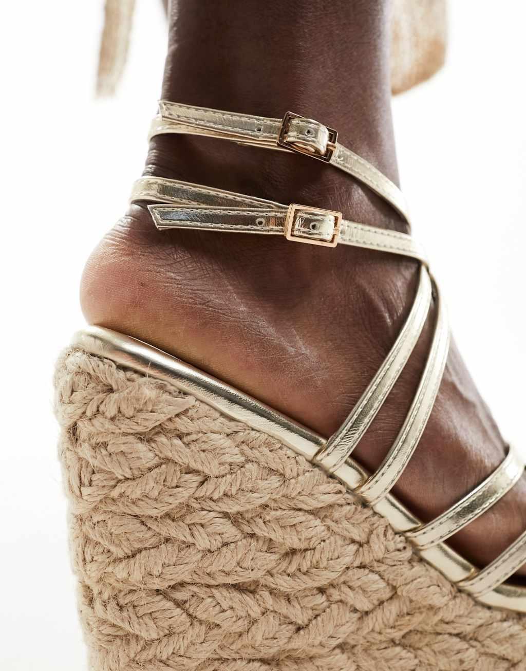 Simmi London Akela strappy espadrille in gold metallic Product Image