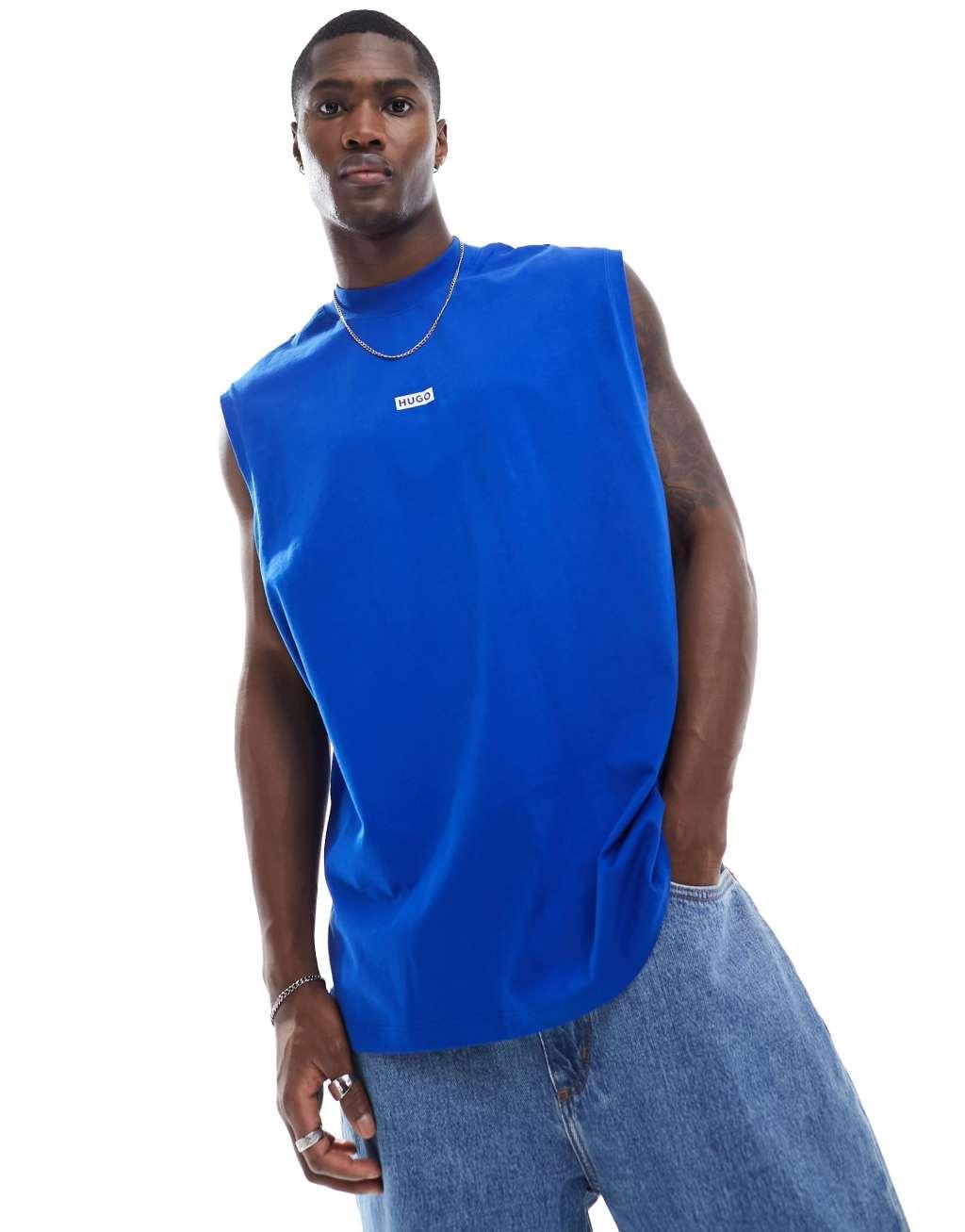 HUGO BLUE oversized tank in blue Product Image