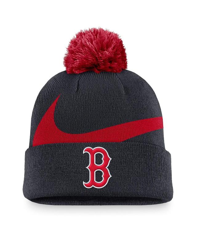 Nike Mens Navy Boston Red Sox Swoosh Peak Cuffed Knit Hat with Pom Product Image