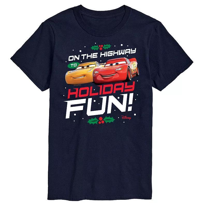 Disneys Cars Big & Tall Highway To Holiday Fun Graphic Tee, Mens Blue Product Image