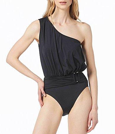 Michael Michael Kors Womens One-Shoulder Blouson One-Piece Swimsuit Product Image