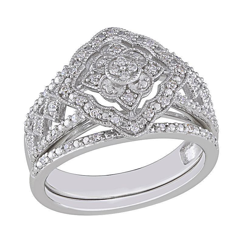 Stella Grace Sterling Silver 1/4 ct. T.W. Diamond Engagement Ring Set, Womens Product Image