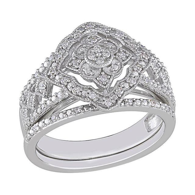 Stella Grace Sterling Silver 1/4 ct. T.W. Diamond Engagement Ring Set, Womens White Product Image