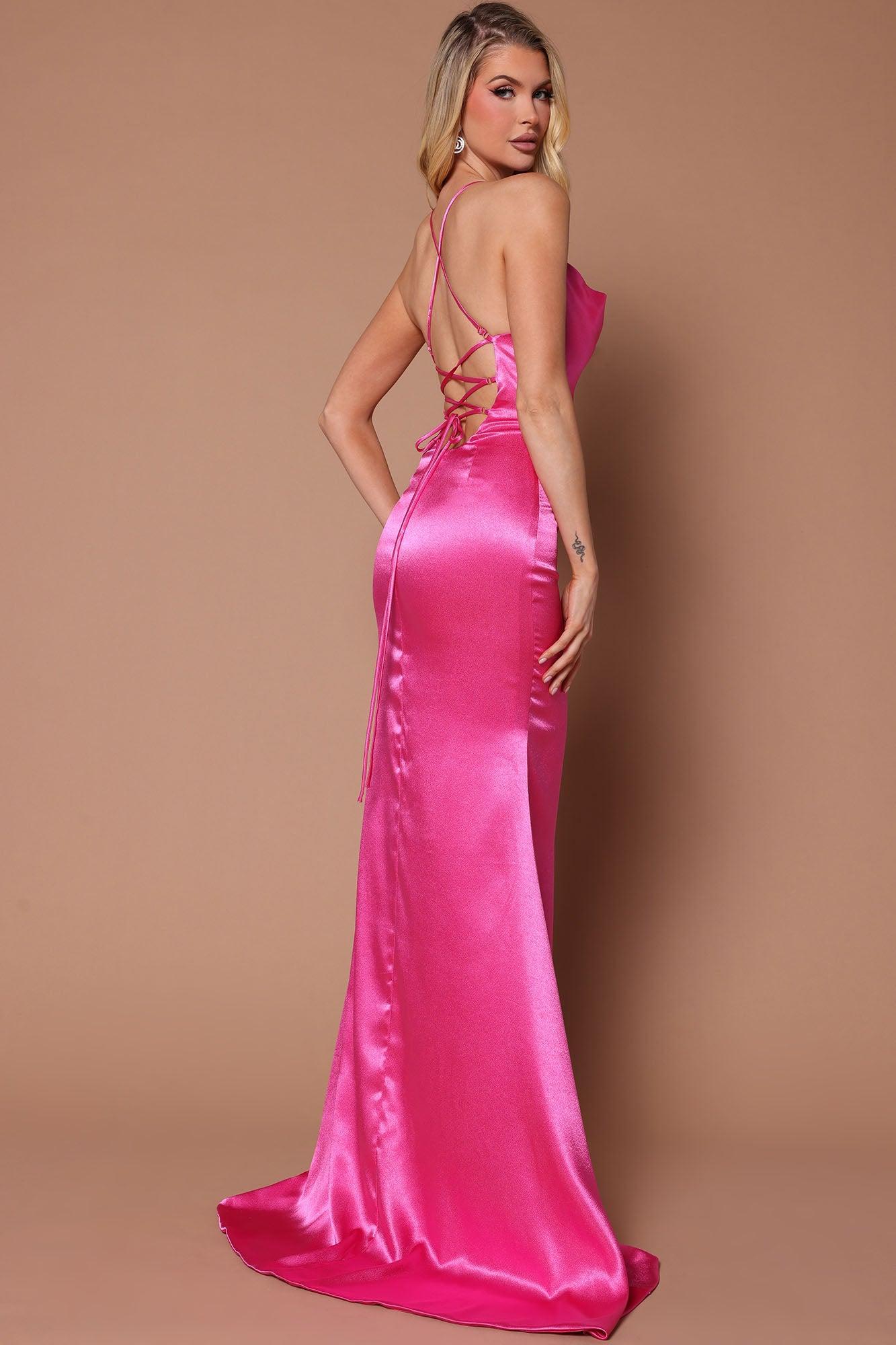 Angelique Satin Maxi Dress - Hot Pink Product Image