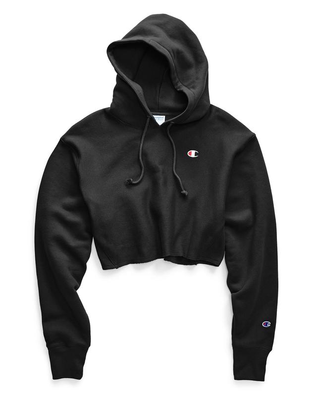 Womens Champion Reverse Weave Cut-Off Cropped Hoodie, C Logo Black XL Product Image