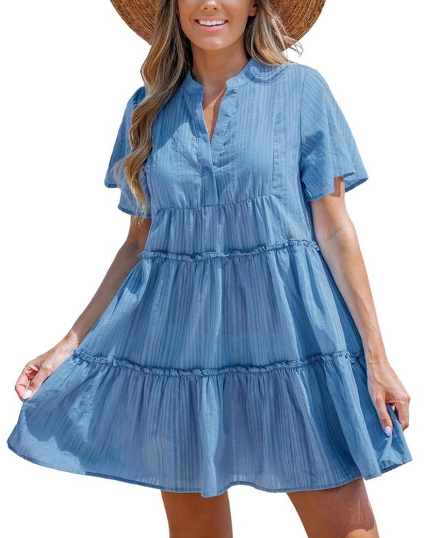 Cupshe Womens Breezy Tiered Chambray Cover-Up Dress Product Image