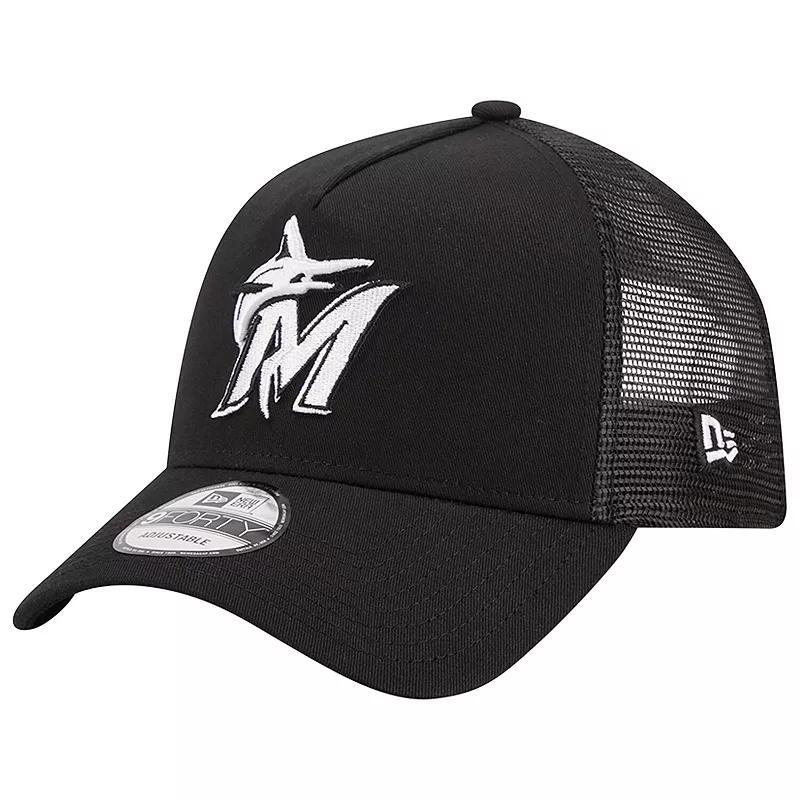 Mens New Era Miami Marlins A-Frame 9FORTY Trucker Adjustable Hat Product Image