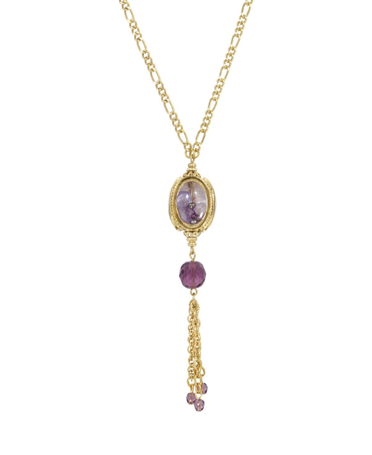 1928 Purple Beaded Drop Spinner Pendant Necklace, Womens, Gold Tone Product Image