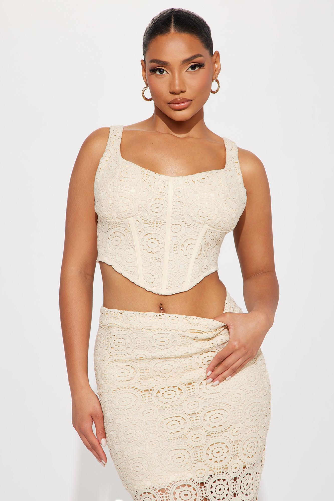 Lisa Crochet Skirt Set - Taupe Product Image