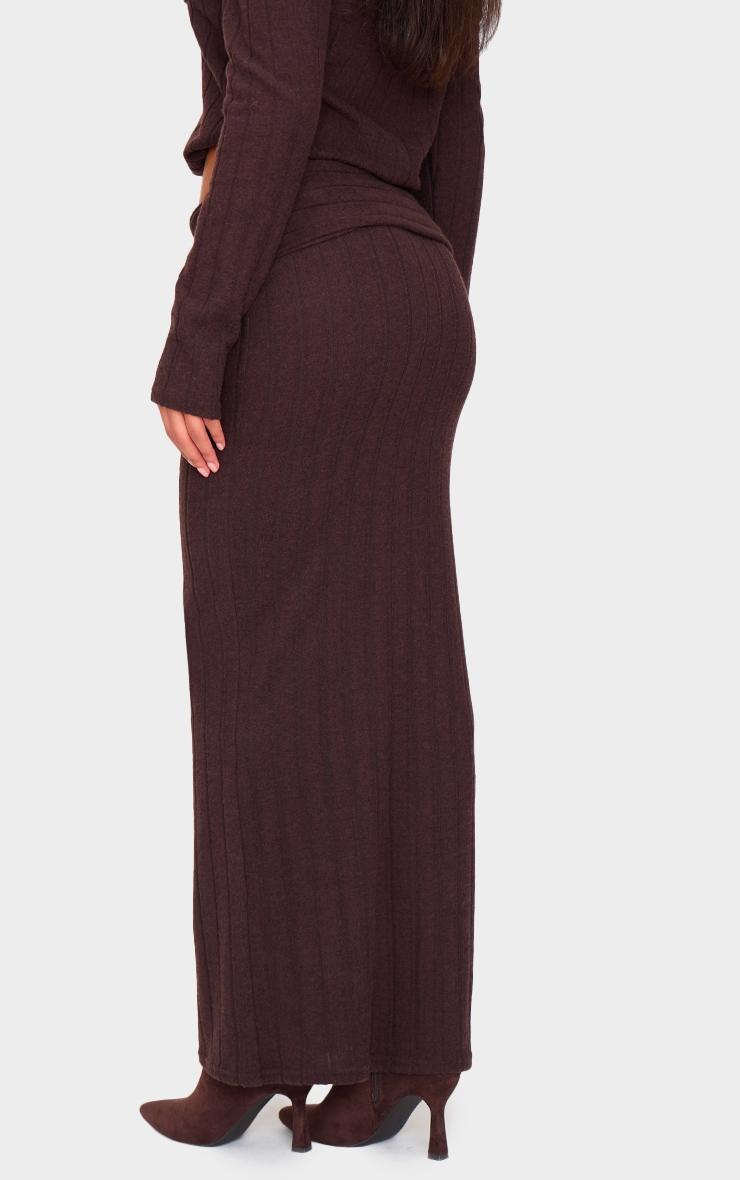 Dark Chocolate Soft Rib Fold Over Maxi Skirt Product Image