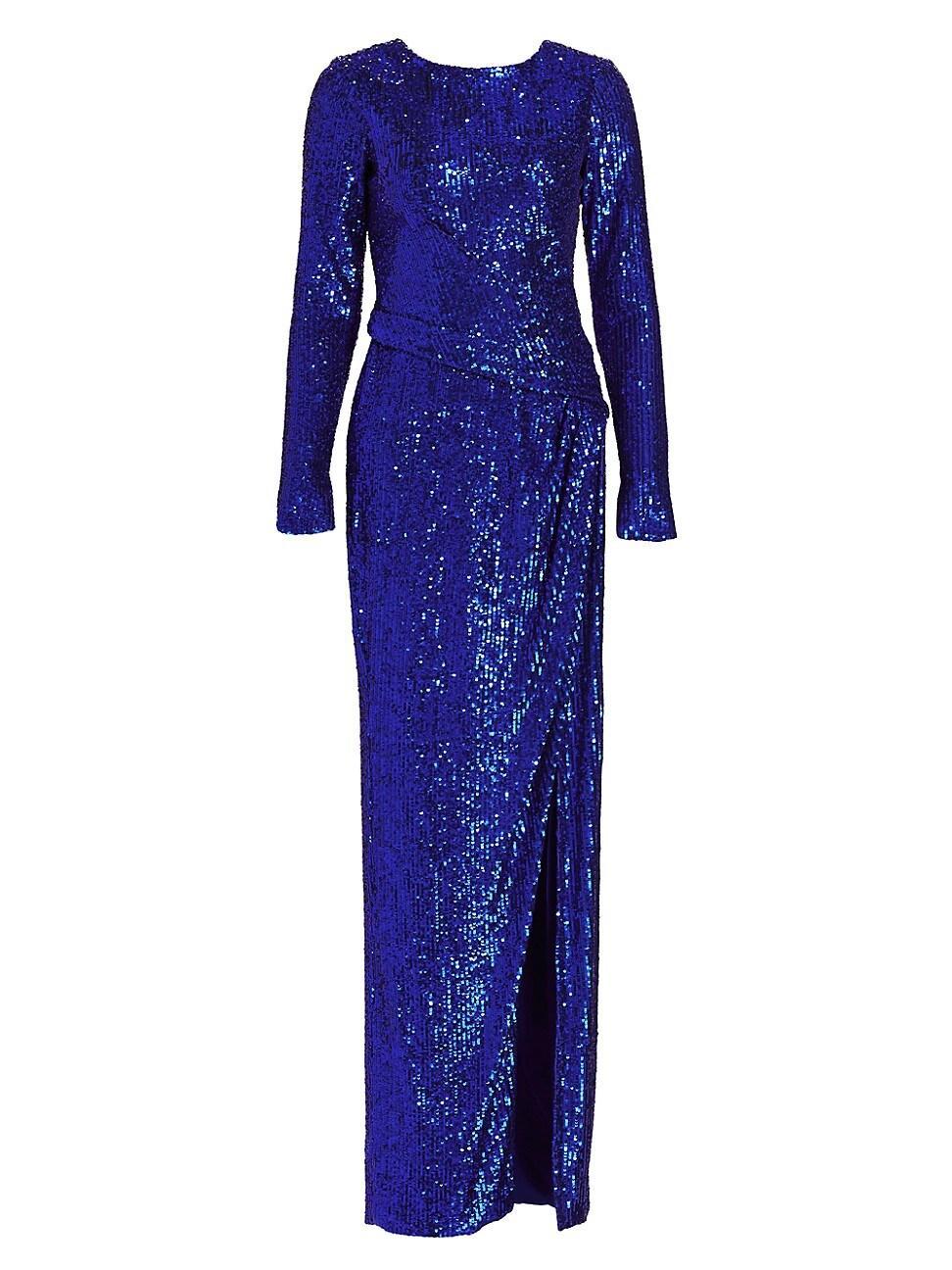 Womens Sequined Long-Sleeve Gown - Cobalt - Size 4 - Cobalt - Size 4 Product Image