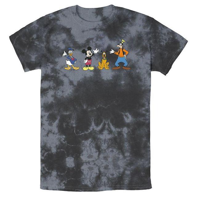 Disneys Mickey Mouse & Friends Mens Line Up Waving Hello Wash Tee Black Grey Product Image