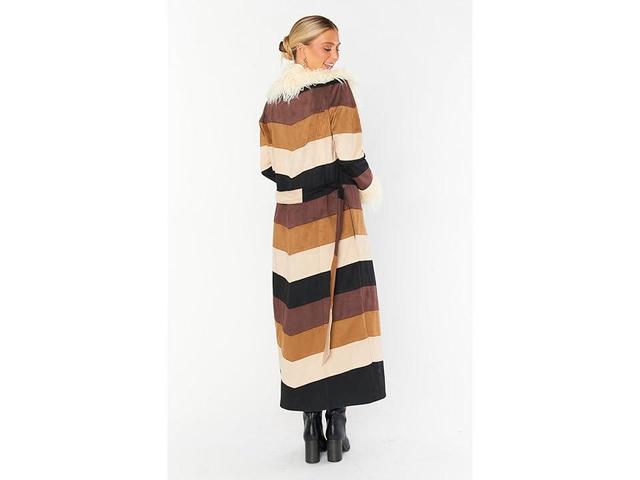 Show Me Your Mumu Penny Lane Long Coat (Faux Suede Chevron/Faux Fur) Women's Clothing Product Image