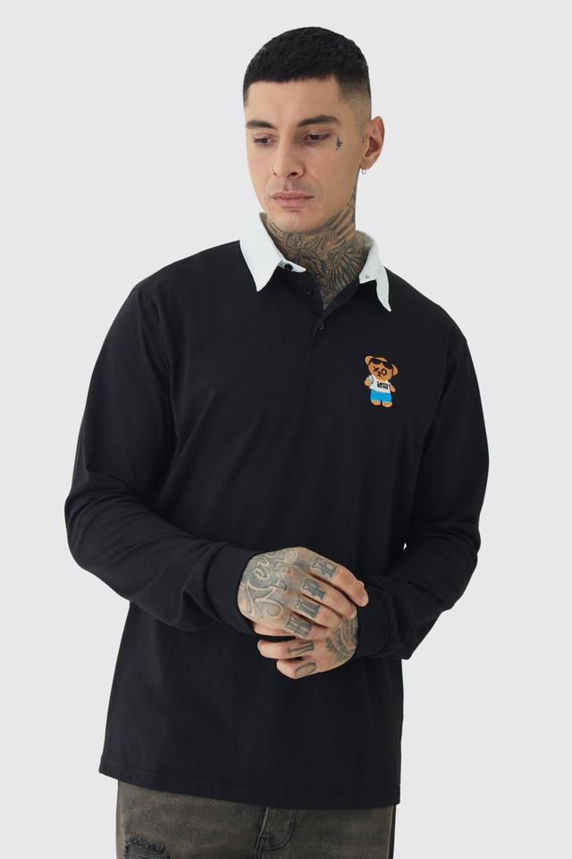 Tall Embroidered Rugby Polo | boohooMAN USA Product Image