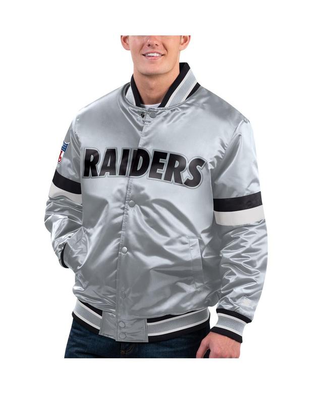 Mens Starter Silver Las Vegas Raiders Gridiron Classics Home Game Satin Full-Snap Varsity Jacket Product Image