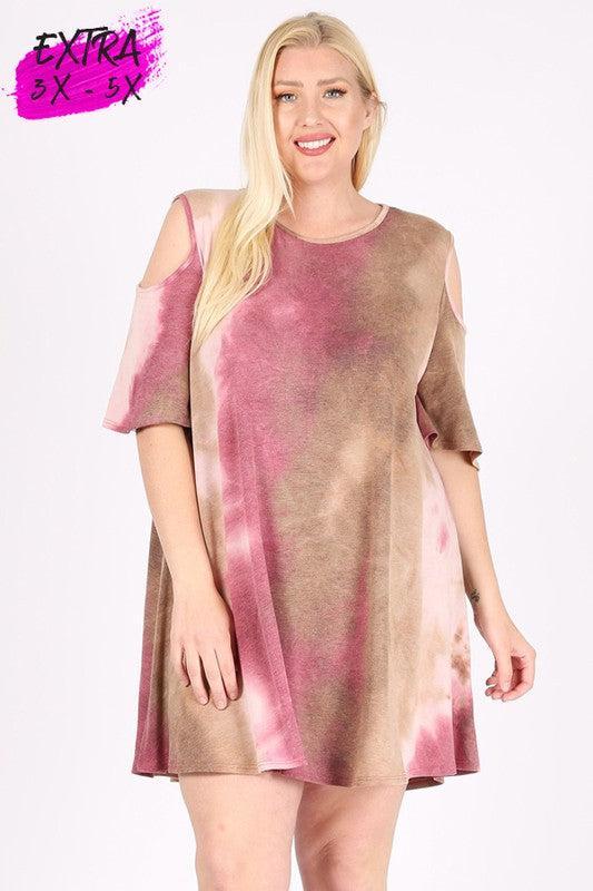 1261   Kaylee Cold-Shoulder Tie Dye Dress Product Image