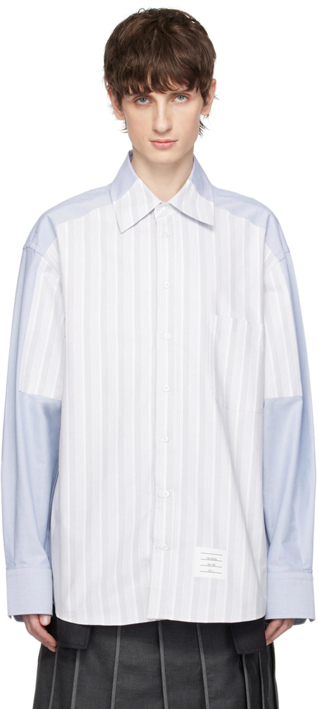 Oversize Paneled Cotton Button-up Shirt In Light Blue Product Image