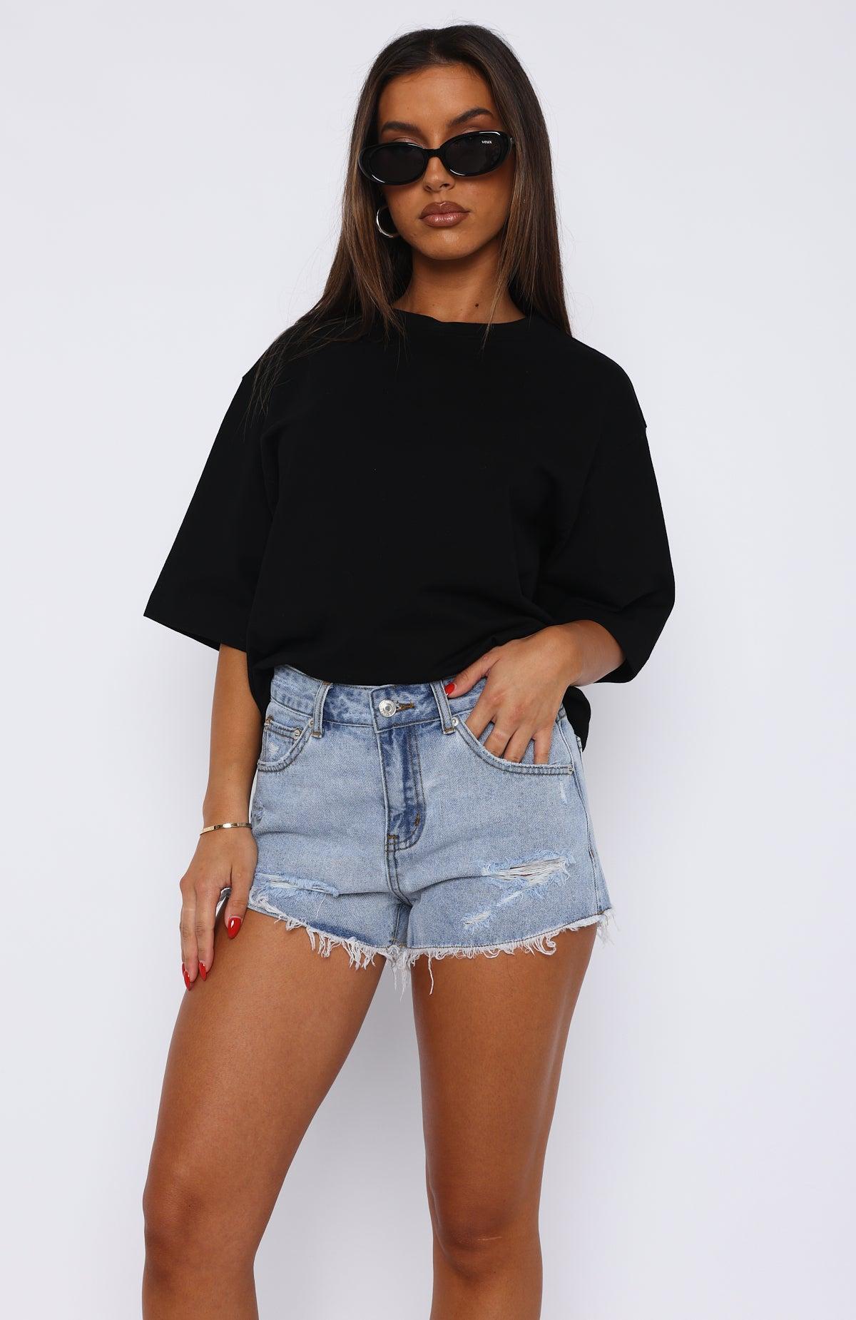 Push My Buttons Denim Shorts Mid Blue Product Image