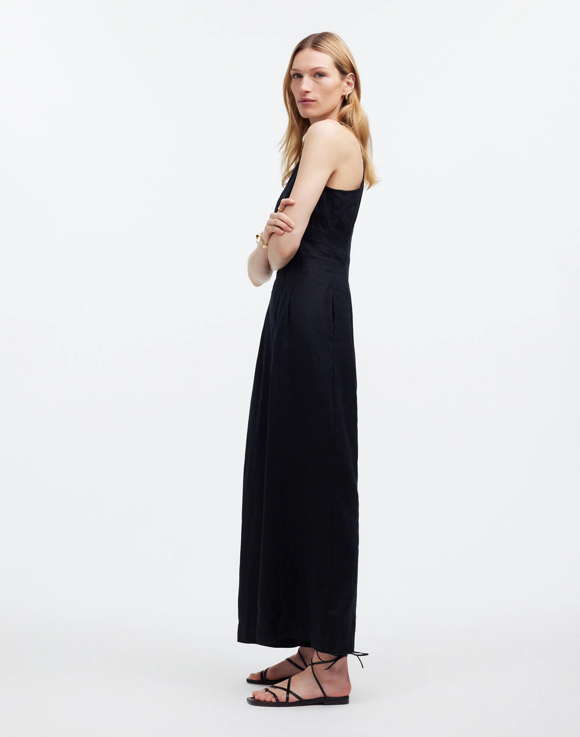 Seamed Wide-Leg Jumpsuit in 100% Linen Product Image