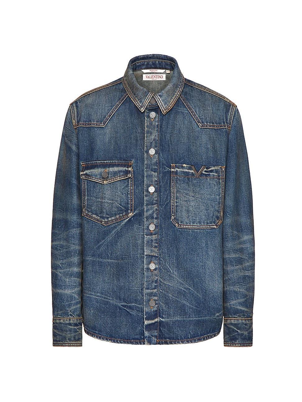 Mens Denim Shirt With Metallic V Detail Product Image