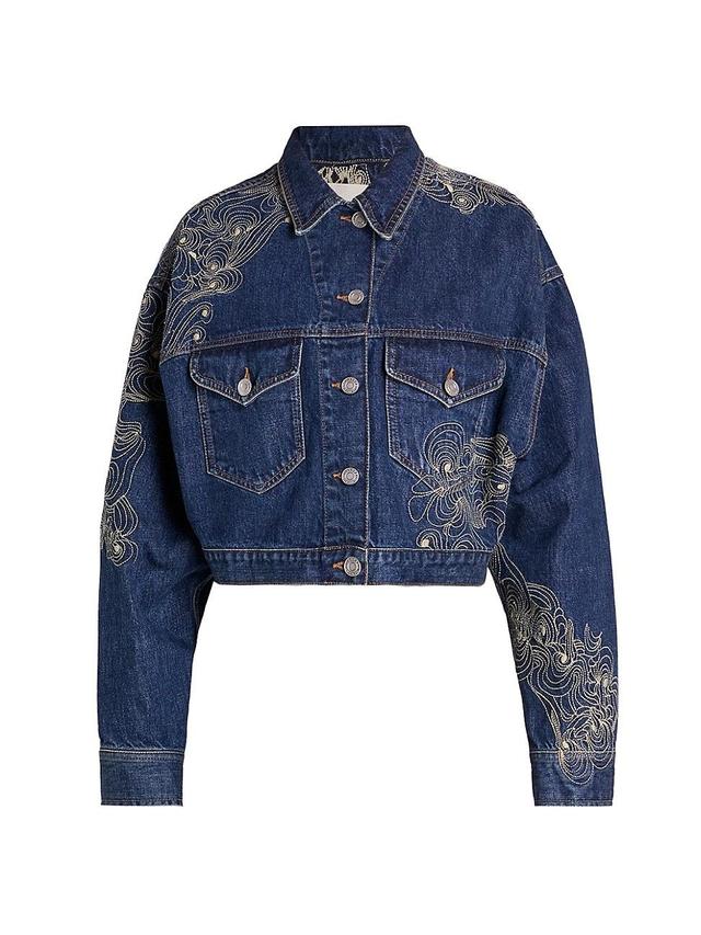 Womens Isleya Embroidered Denim Jacket Product Image