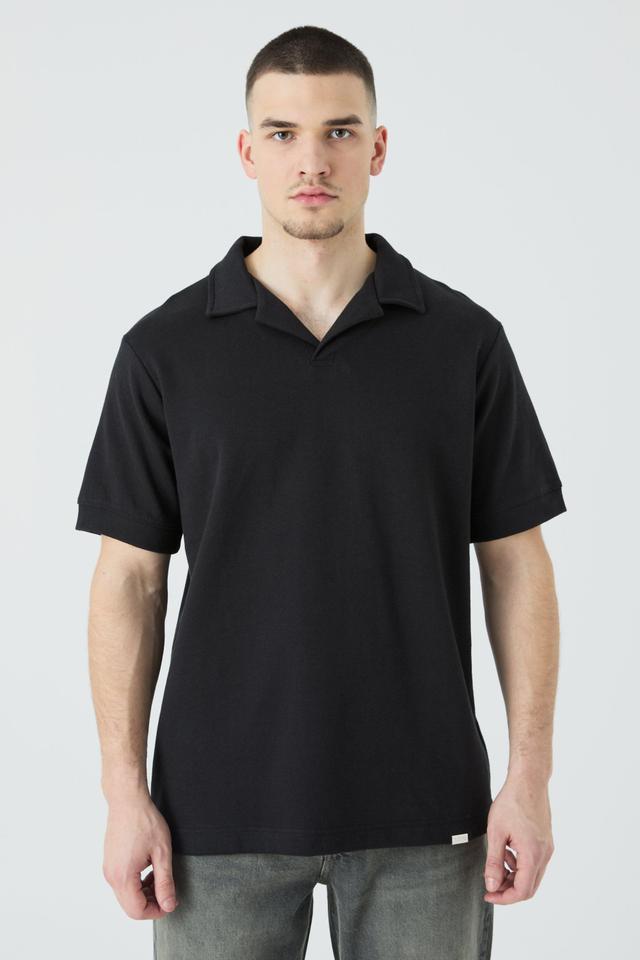 Mens Black Tall Core Heavy Interlock Revere Cuffed Polo, Black Product Image