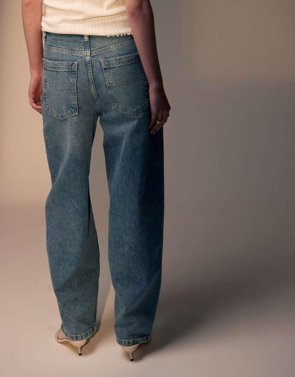 Topshop high rise baggy jeans in extreme mid blue Product Image