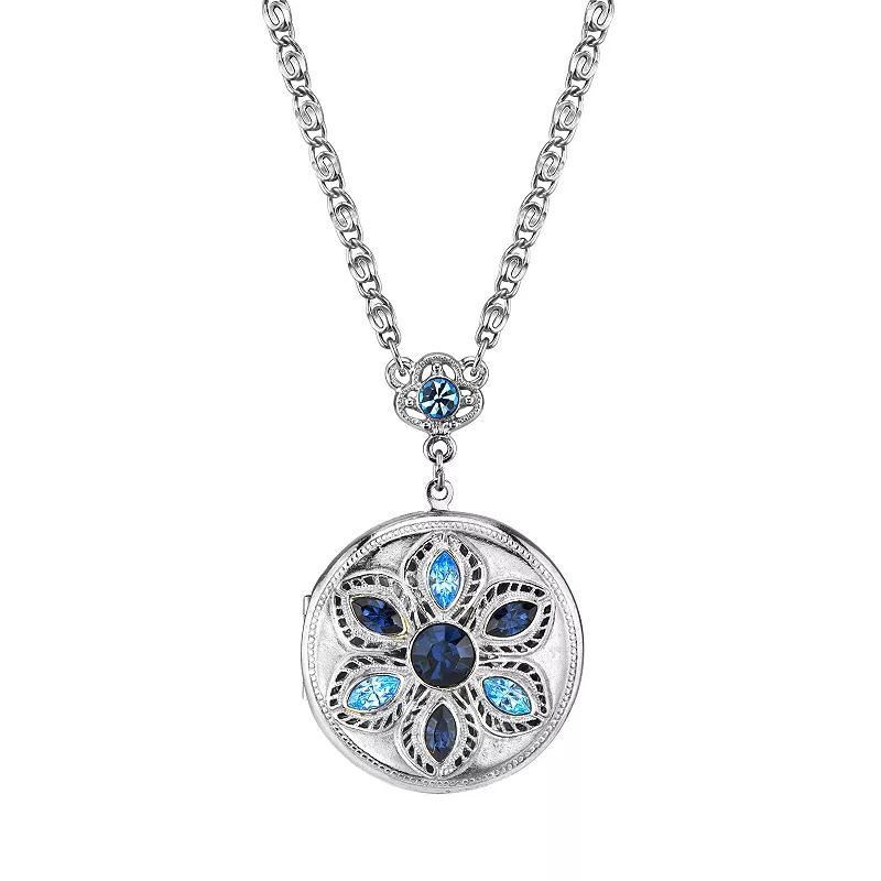 1928 Jewelry Silver Tone Blue Round Crystal Locket Necklace, Womens Product Image