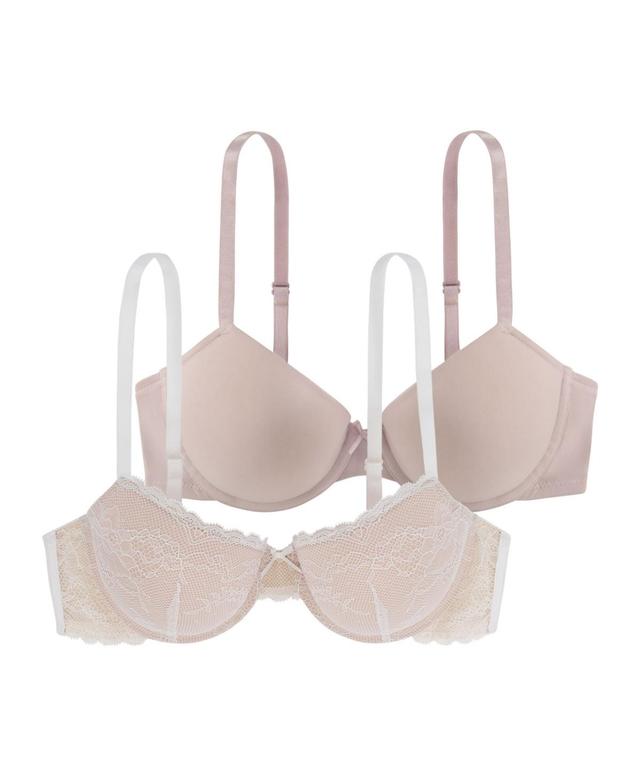 Dorina Womens Chloe Lace and Micro2 Pc. Light Padded Bra Set, D17180LA051-2X0065 - Nude Product Image