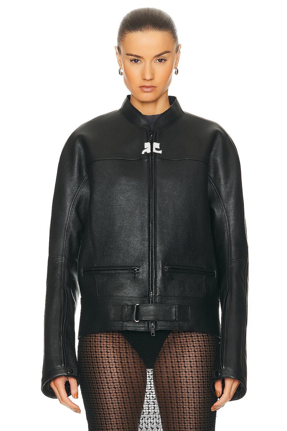 Courreges Scuba Leather Bomber Jacket Black. (also in L, M). Product Image