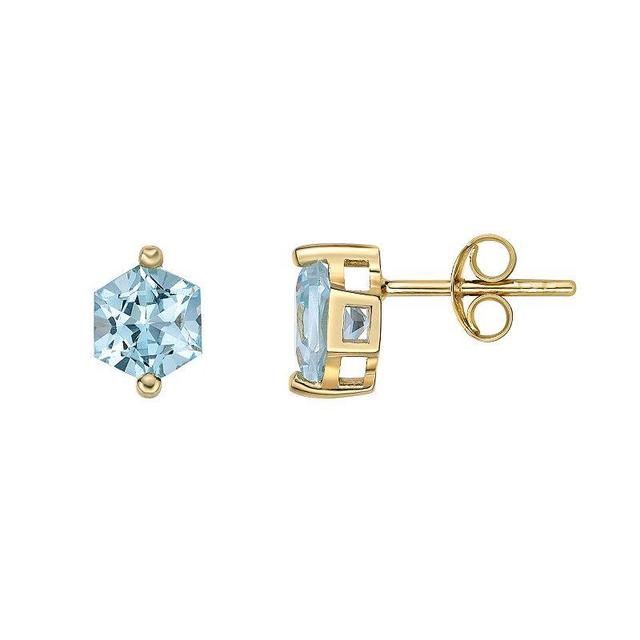 Gemminded 14k Gold Over Silver Blue Topaz Stud Earrings, Womens, Gold Tone Product Image