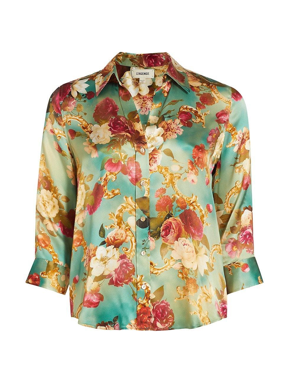 Womens Dani Floral Silk Button-Front Blouse product image