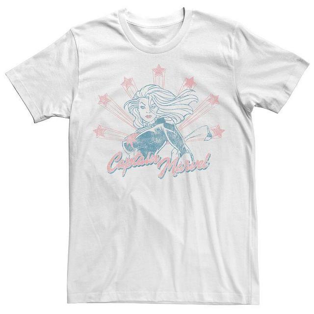 Mens Captain Marvel Stars Distressed Portrait Tee White Product Image