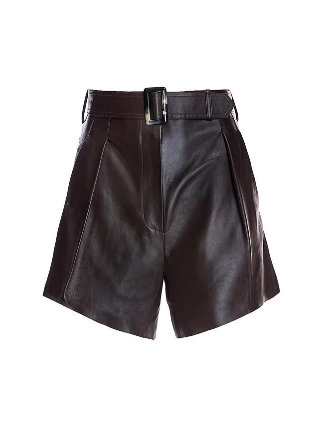 Womens Leather High-Waist Belted Shorts Product Image