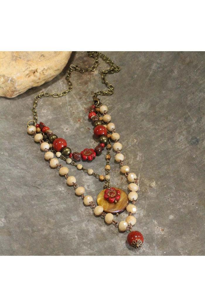 Czech Flower Stone Layered Pendant Necklace Product Image