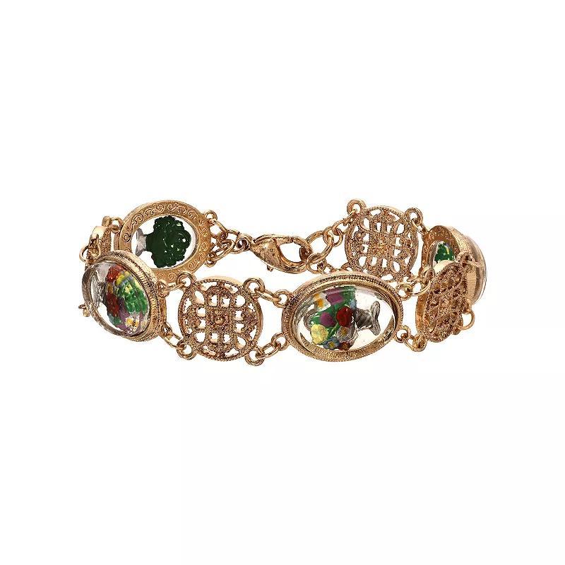 1928 Gold Tone Hand Painted Flower Stone Bracelet, Womens, Multi Product Image