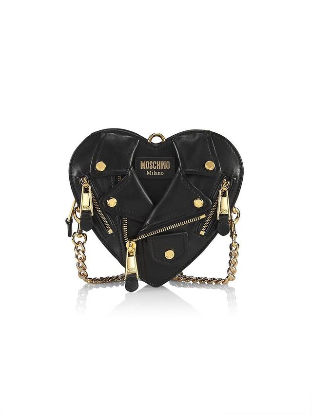 Womens Heart-Shape Moto Leather Crossbody Bag Product Image