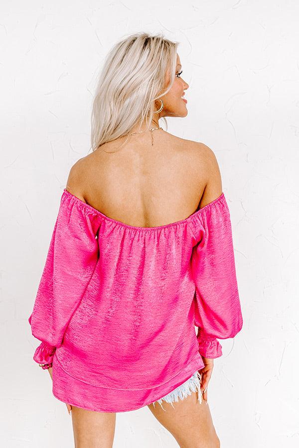 Truly Chic Satin Shift Top In Hot Pink Product Image