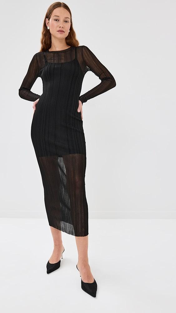 Rosetta Getty Sheer Plissé Long Sleeve Dress | Shopbop Product Image