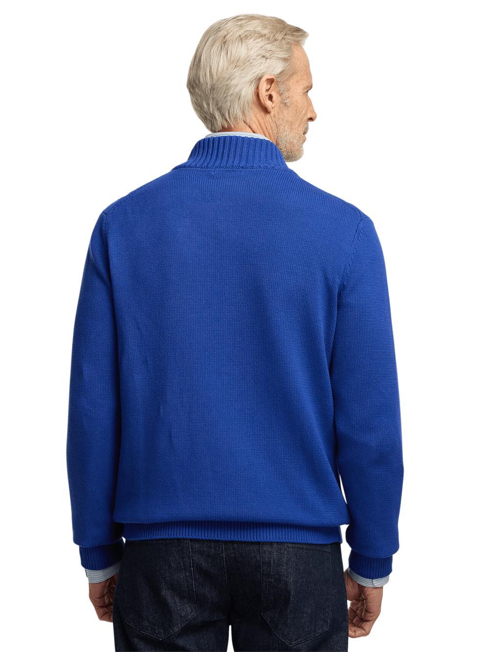 Cotton Cable Full Zip Mock Neck Sweater - Cobalt Product Image