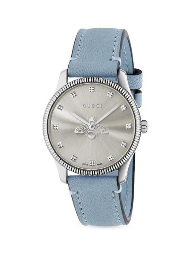 Gucci Womens Swiss G-Timeless Slim Light Blue Leather Strap Watch 29mm Product Image