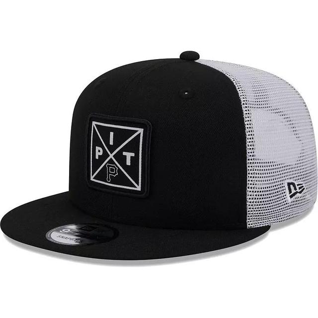 Men's New Era Black Pittsburgh Pirates Vert Squared Trucker 9FIFTY Snapback Hat Product Image