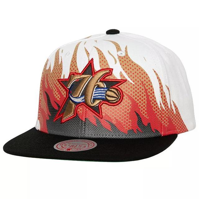 Mens Mitchell & Ness White Philadelphia 76ers Hot Fire Snapback Hat Product Image