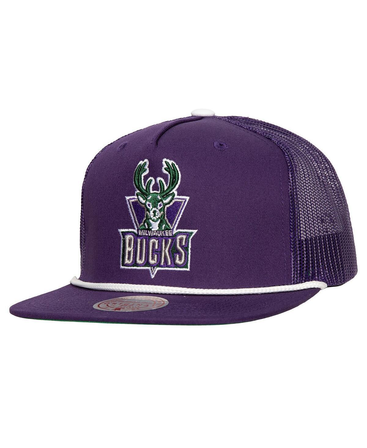 Mens Mitchell & Ness Milwaukee Bucks Roper Meshback Trucker Snapback Hat Product Image