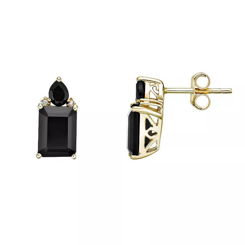 Gemminded 10k Gold Onyx & Diamond Accent Stud Earrings, Womens Product Image