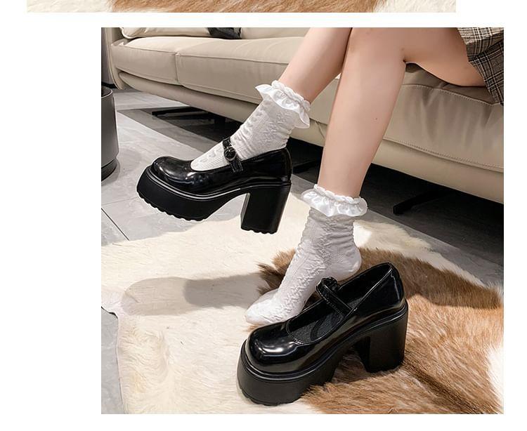 Faux Leather Platform Block Heel Mary Jane Shoes Product Image