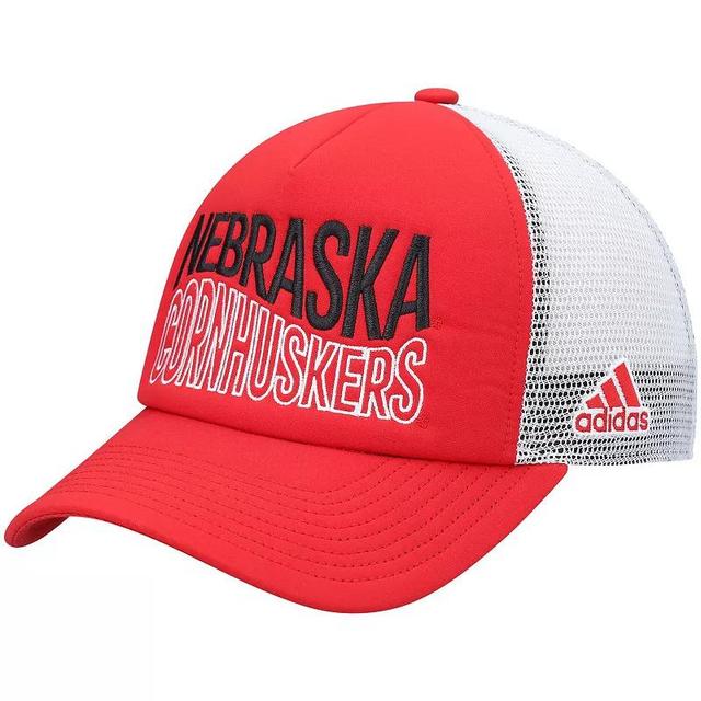 Mens adidas Scarlet/White Nebraska Huskers Wave Foam Trucker Snapback Hat Product Image